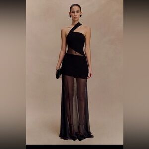 Meshki Black One-Shoulder Sheer Dress